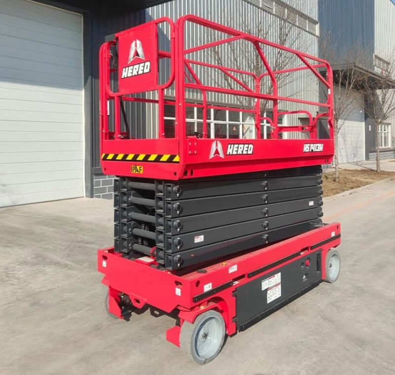 Xe nâng người 16m có hệ thống nâng cắt kéo chắc chắn, đảm bảo hoạt động ổn định 