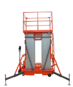 Xe nâng người 2 trục đứng 12m có thiết kế khung thép chịu lực cao, dễ dàng di chuyển trong nhiều không gian