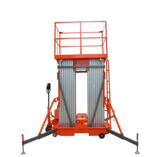 Xe nâng người 2 trục đứng 12m có thiết kế khung thép chịu lực cao, dễ dàng di chuyển trong nhiều không gian