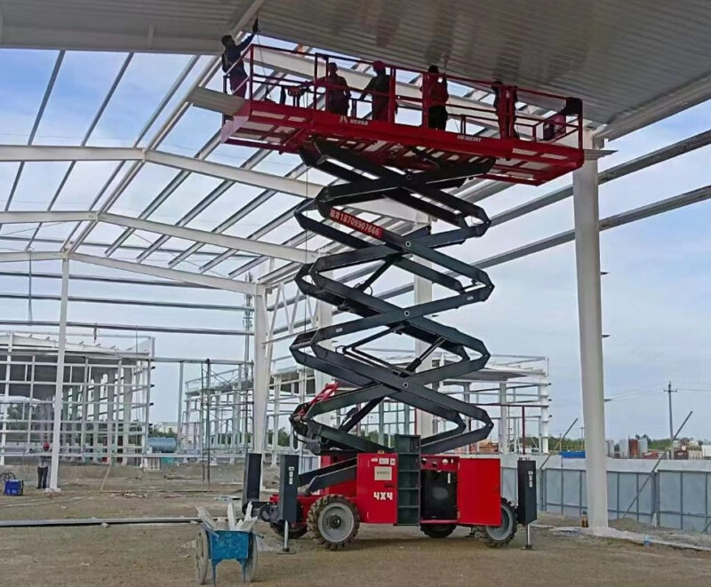 Xe nâng người cắt kéo được thiết kế để nâng người và vật tư lên cao